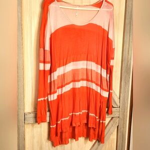 Free People xs orange and pink striped long sleeve tee dress EUC